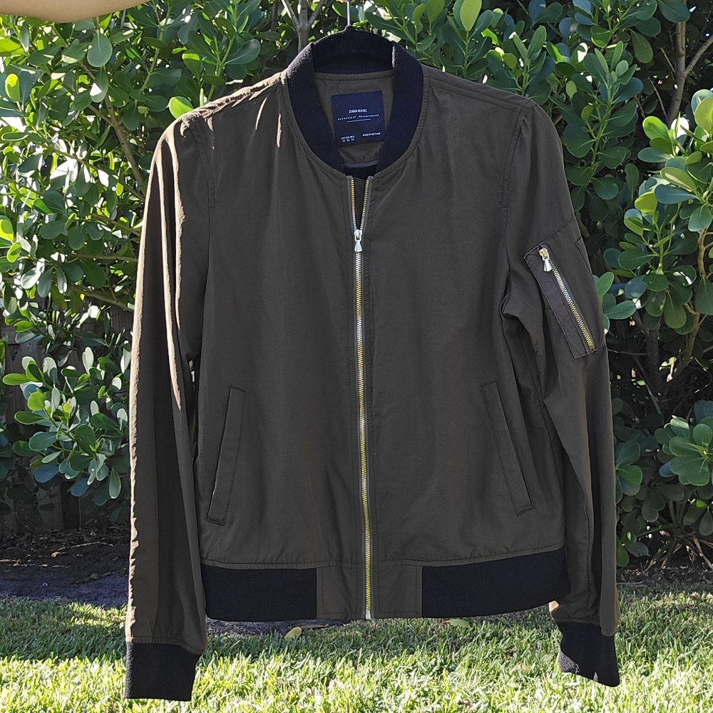 Zara Basic Olive Bomber Jacket Xs Lightweight Zip… - image 7